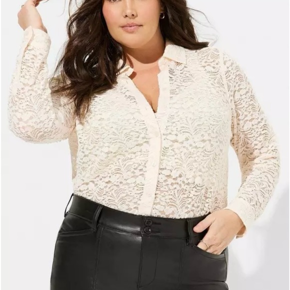 torrid Tops - Torrid Cream Lace Button-Down Shirt